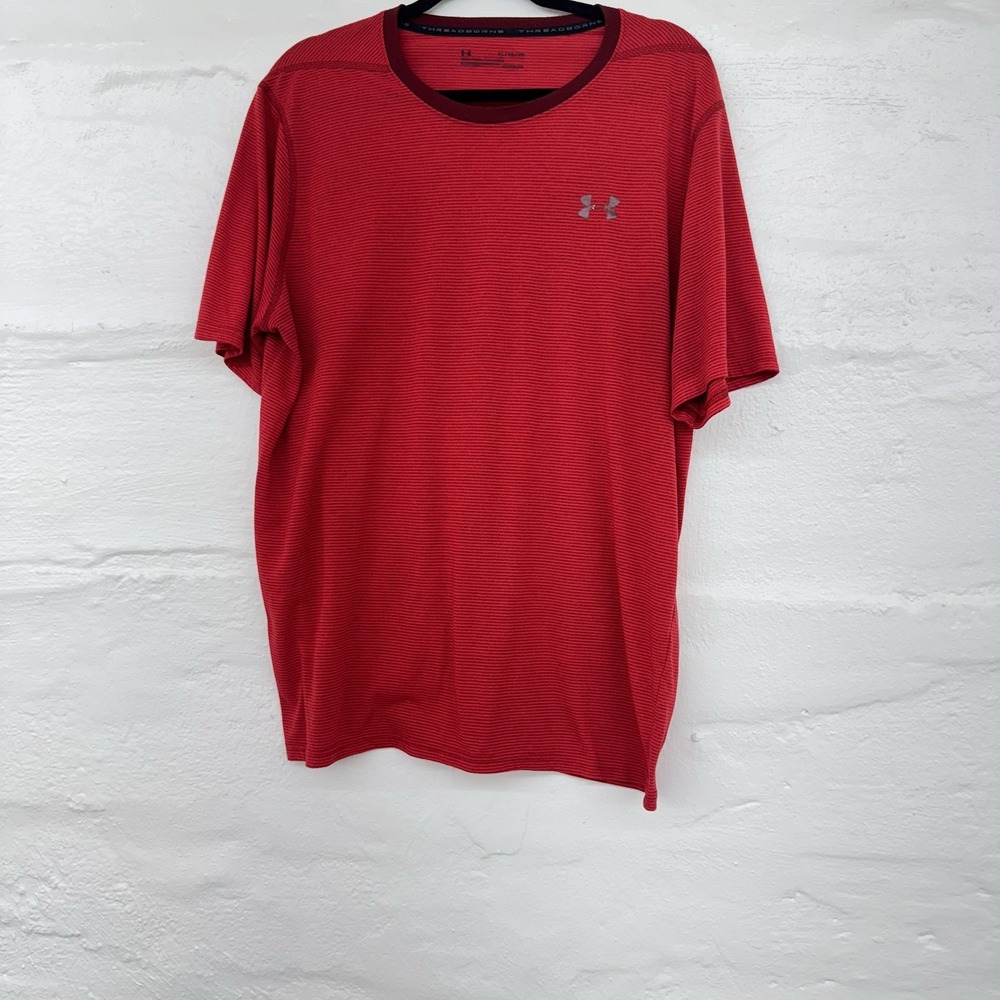 Under‎ Armour Mens Red Stripe Threadborne HeatGear T-Shirt XL Lightweight